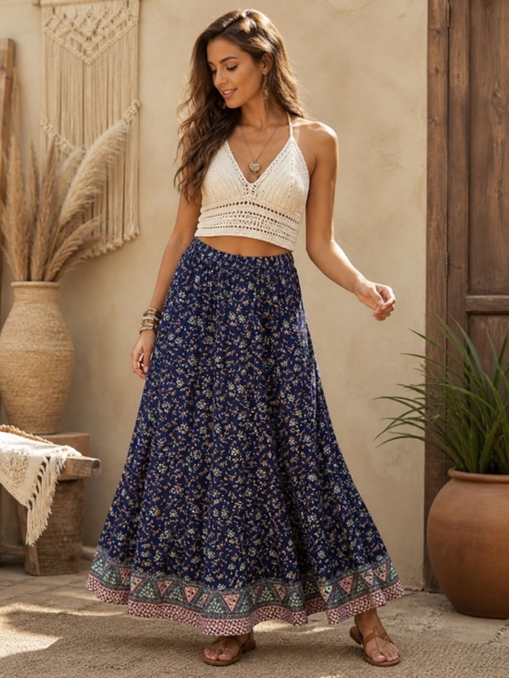 NWT Rebellion Again Romantic Feminine Bohemian Floral Maxi Skirt Size Large